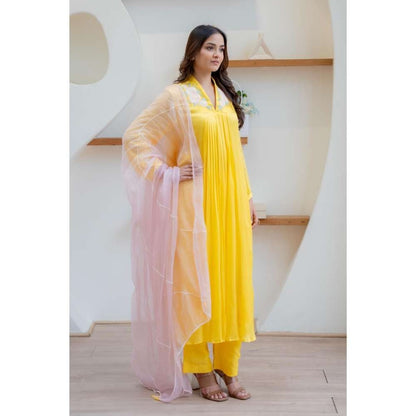 MINSH Yellow Solar Blush Anarkali with Pant and Dupatta