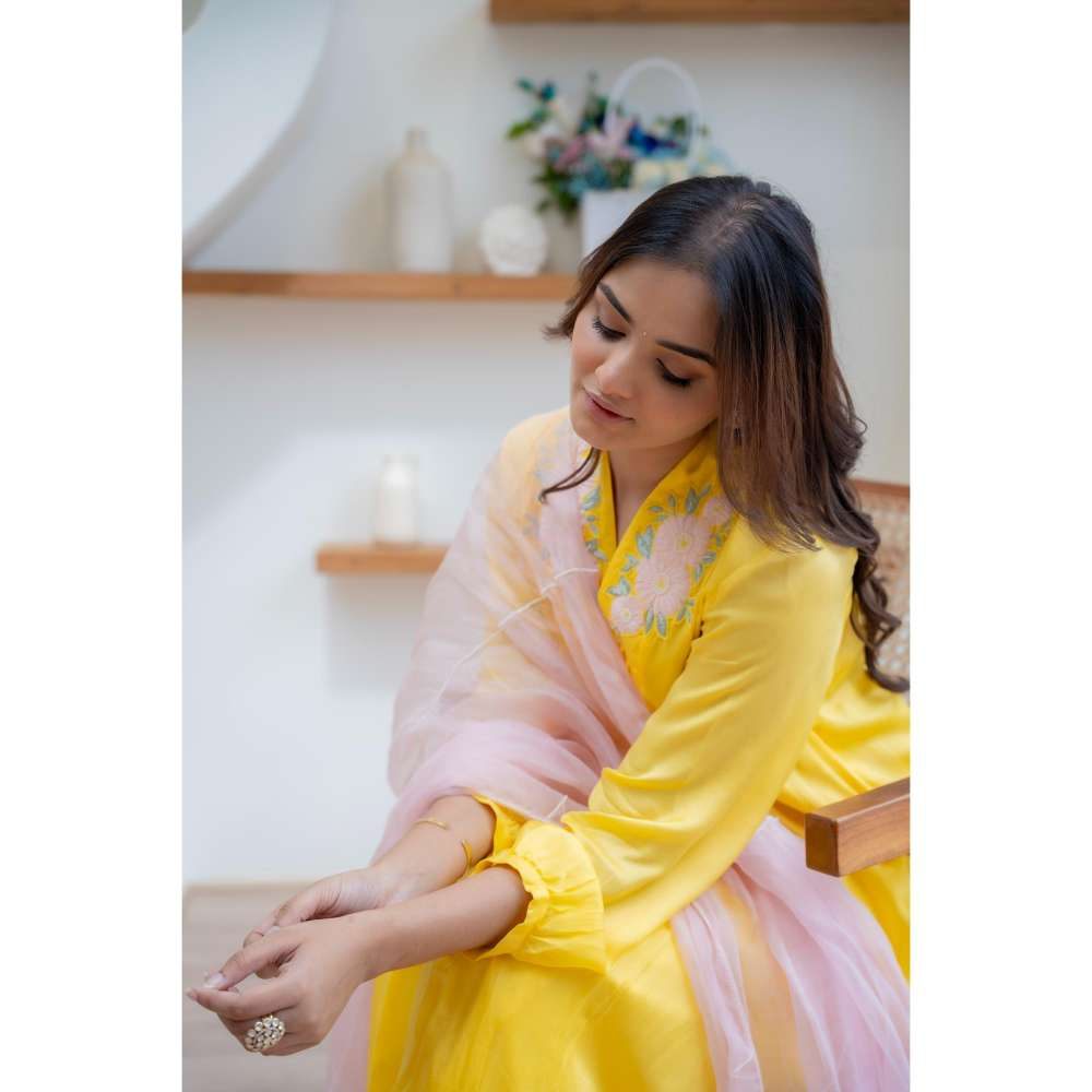 MINSH Yellow Solar Blush Anarkali with Pant and Dupatta