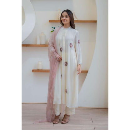 MINSH Ivory Whisper Stich Anarkali with Pant and Dupatta