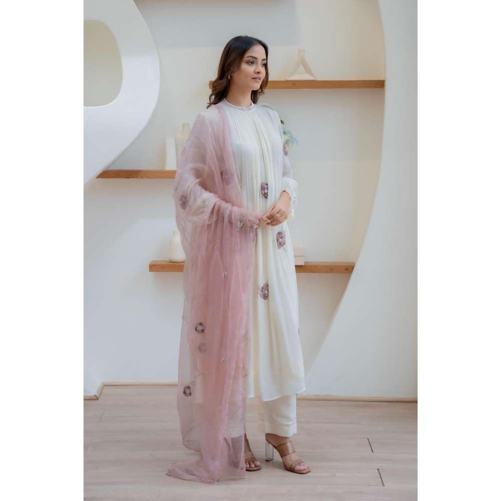 MINSH Ivory Whisper Stich Anarkali with Pant and Dupatta