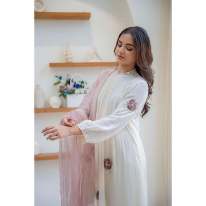 MINSH Ivory Whisper Stich Anarkali with Pant and Dupatta