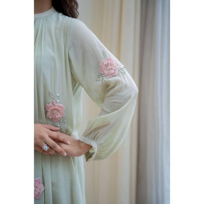 MINSH Green Ash Bloom Anarkali with Pant and Dupatta