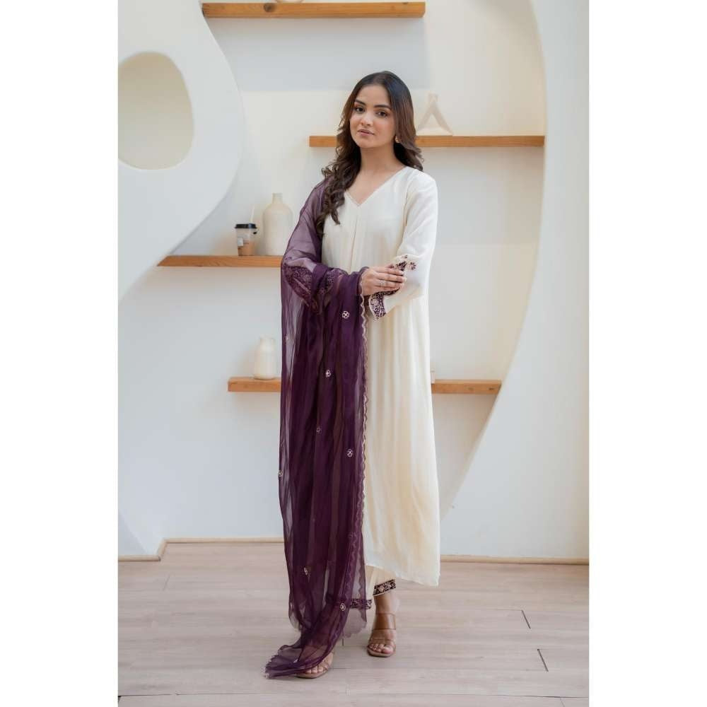 MINSH Cream Harmony Anarkali with Pant and Dupatta