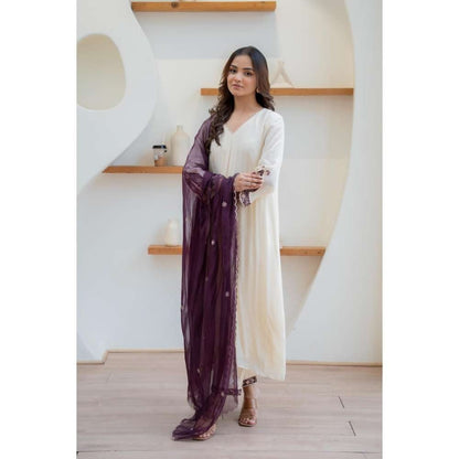 MINSH Cream Harmony Anarkali with Pant and Dupatta