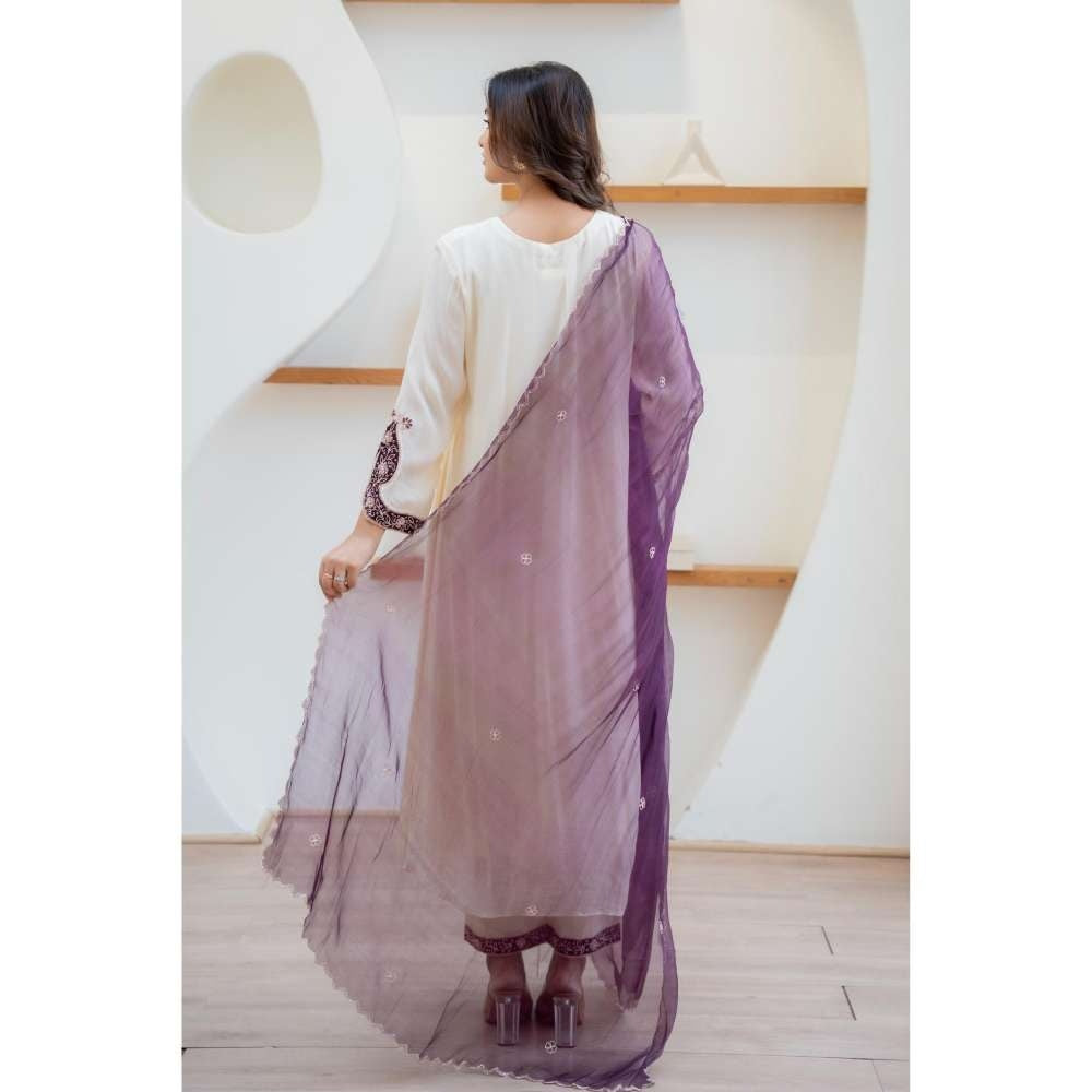 MINSH Cream Harmony Anarkali with Pant and Dupatta