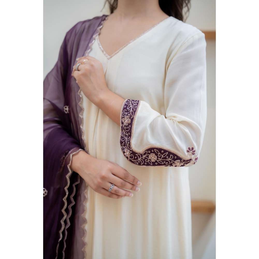 MINSH Cream Harmony Anarkali with Pant and Dupatta