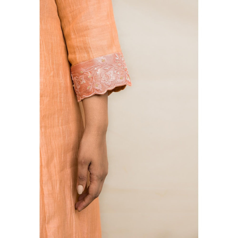 MITHI SUPARI Peach Parijat Anarkali Kurta with Pant and Dupatta (Set of 3)