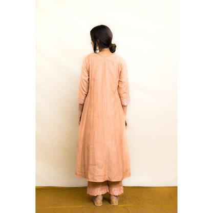 MITHI SUPARI Peach Parijat Anarkali Kurta with Pant and Dupatta (Set of 3)