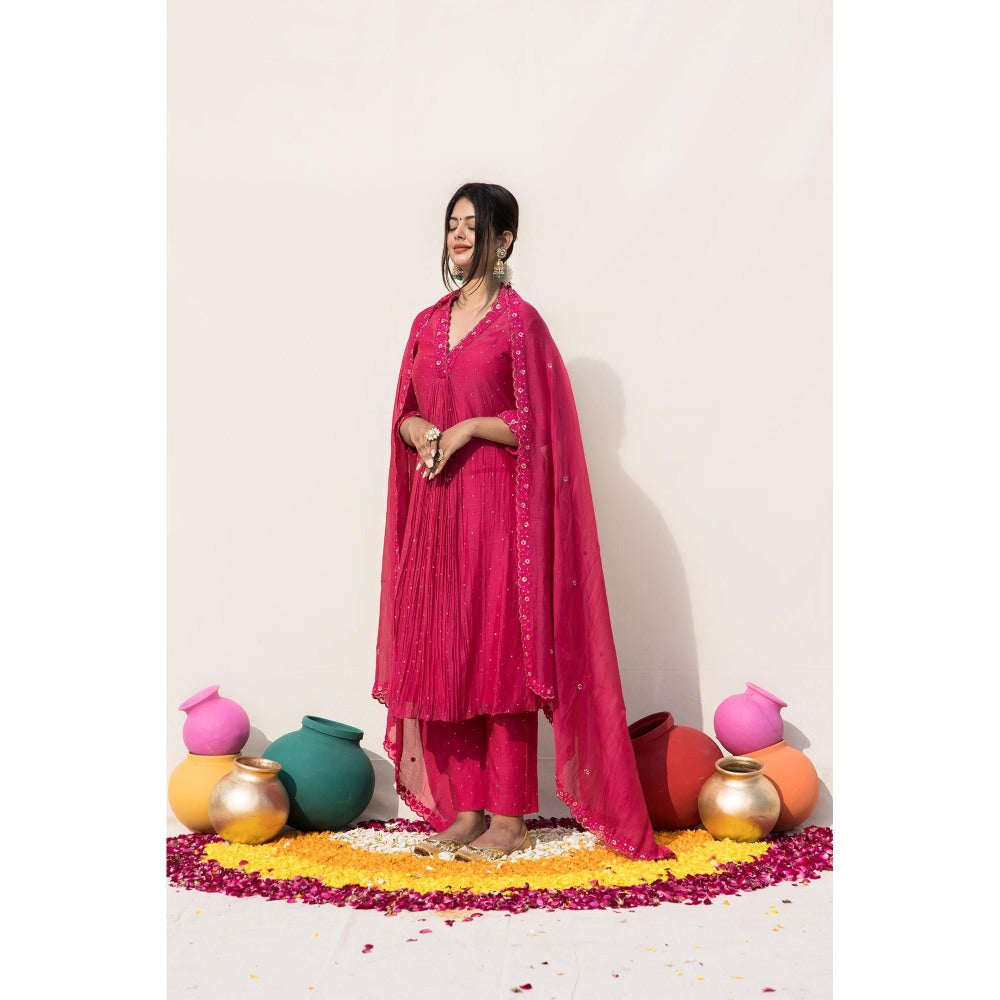 MITHI SUPARI Pink Chameli Kurta with Pant and Dupatta (Set of 3)