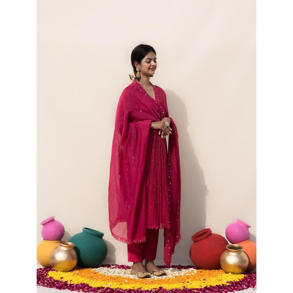 MITHI SUPARI Pink Chameli Kurta with Pant and Dupatta (Set of 3)