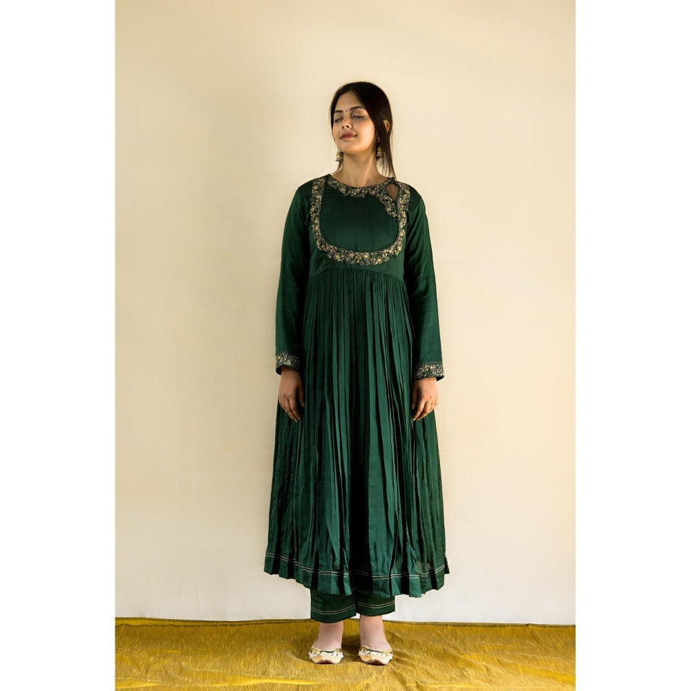 MITHI SUPARI Green Gul Bahaar Anarkali Kurta with Pant and Dupatta (Set of 3)