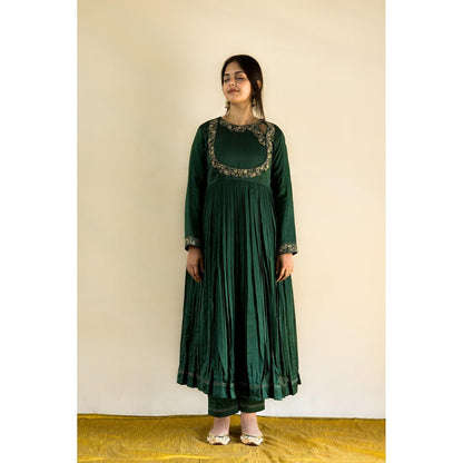 MITHI SUPARI Green Gul Bahaar Anarkali Kurta with Pant and Dupatta (Set of 3)