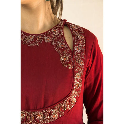 MITHI SUPARI Red Gul Bahaar Anarkali Kurta with Pant and Dupatta (Set of 3)