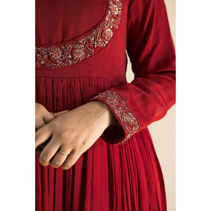 MITHI SUPARI Red Gul Bahaar Anarkali Kurta with Pant and Dupatta (Set of 3)