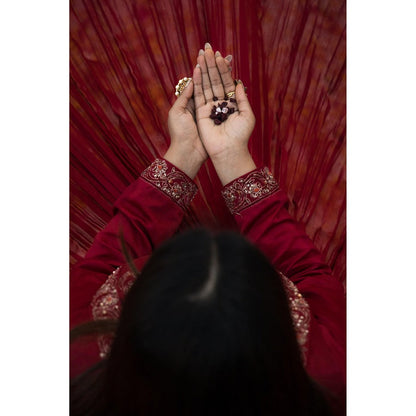 MITHI SUPARI Red Gul Bahaar Anarkali Kurta with Pant and Dupatta (Set of 3)