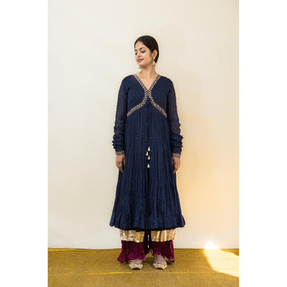 MITHI SUPARI Navy Blue Kumudini Embroidered and Sequined Work Kurta