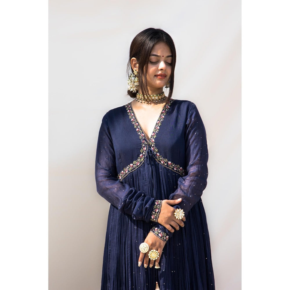 MITHI SUPARI Navy Blue Kumudini Embroidered and Sequined Work Kurta