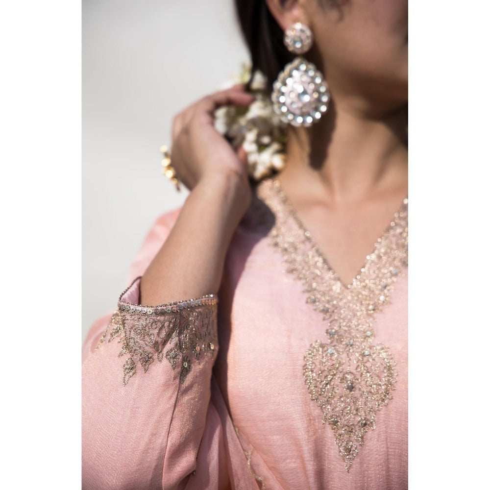 MITHI SUPARI Peach Shevanti Kurti with Sharara and Dupatta (Set of 3)