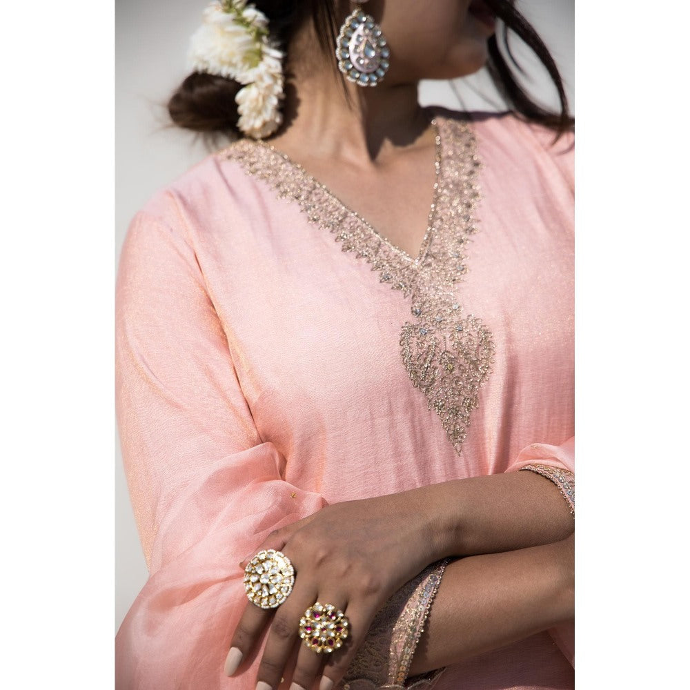 MITHI SUPARI Peach Shevanti Kurti with Sharara and Dupatta (Set of 3)