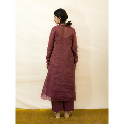 MITHI SUPARI Wine Bedina Anarkali Kurta with Pant and Dupatta (Set of 3)