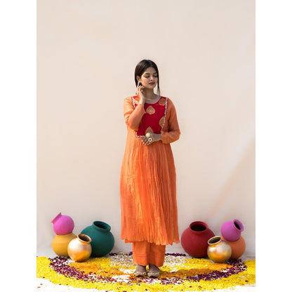 MITHI SUPARI Orange and Red Basanti Kurta with Pant (Set of 2)