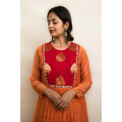 MITHI SUPARI Orange and Red Basanti Kurta with Pant (Set of 2)