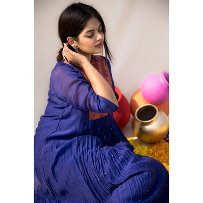 MITHI SUPARI Navy Blue Barcode Yoke Kurta with Pant (Set of 2)