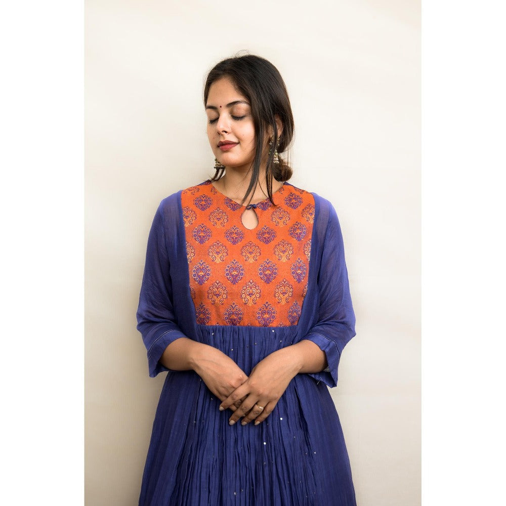 MITHI SUPARI Navy Blue Barcode Yoke Kurta with Pant (Set of 2)