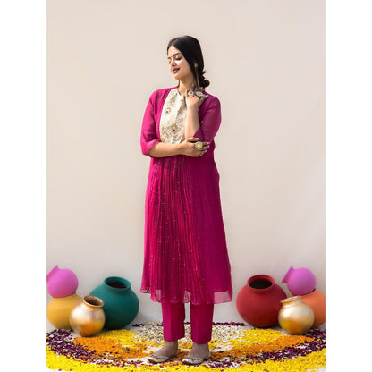 MITHI SUPARI Purple and Ivory Kumud Kurta with Pant (Set of 2)
