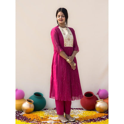 MITHI SUPARI Purple and Ivory Kumud Kurta with Pant (Set of 2)