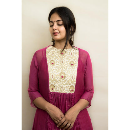 MITHI SUPARI Purple and Ivory Kumud Kurta with Pant (Set of 2)