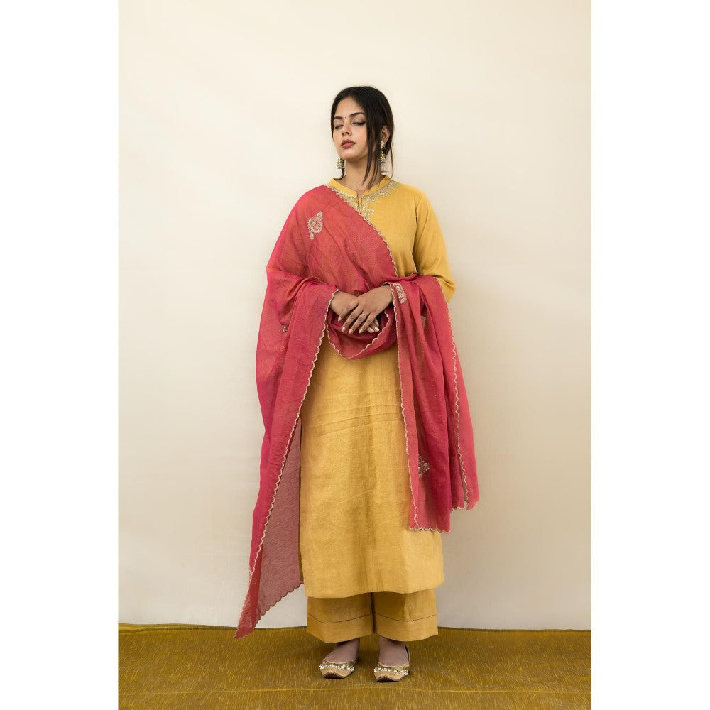 MITHI SUPARI Beige India Embroidered Kurta with Pant and Dupatta (Set of 3)