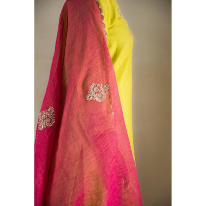 MITHI SUPARI Lime Green Keri Embroidered Kurta with Pant and Dupatta (Set of 3)