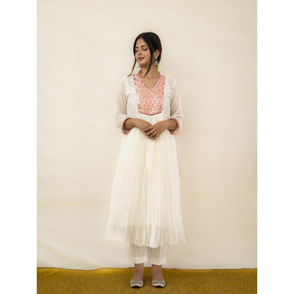 MITHI SUPARI Ivory and Peach Meer Mirror Work Anarkali Kurta with Pant (Set of 2)