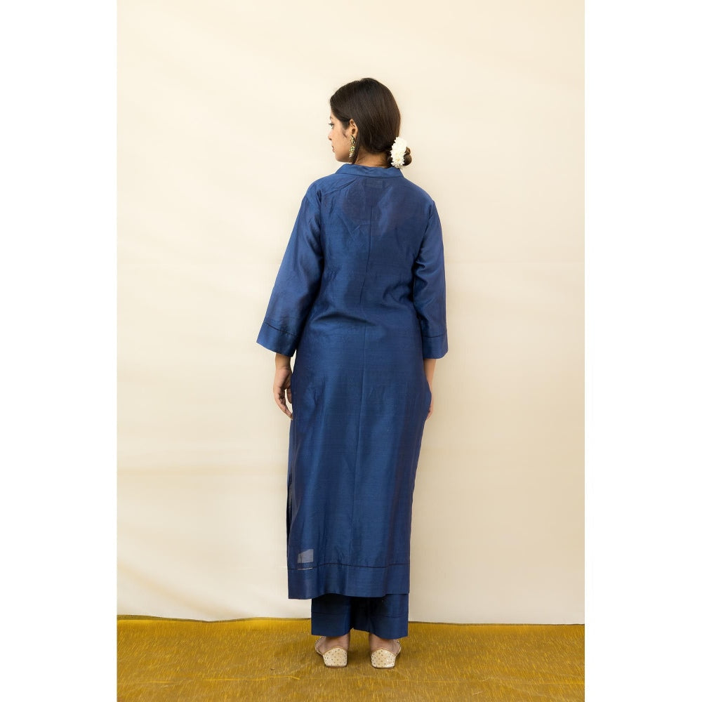 MITHI SUPARI Navy Blue Kanti Kurta with Pant and Embroidered Dupatta (Set of 3)