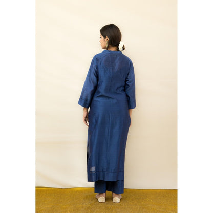 MITHI SUPARI Navy Blue Kanti Kurta with Pant and Embroidered Dupatta (Set of 3)