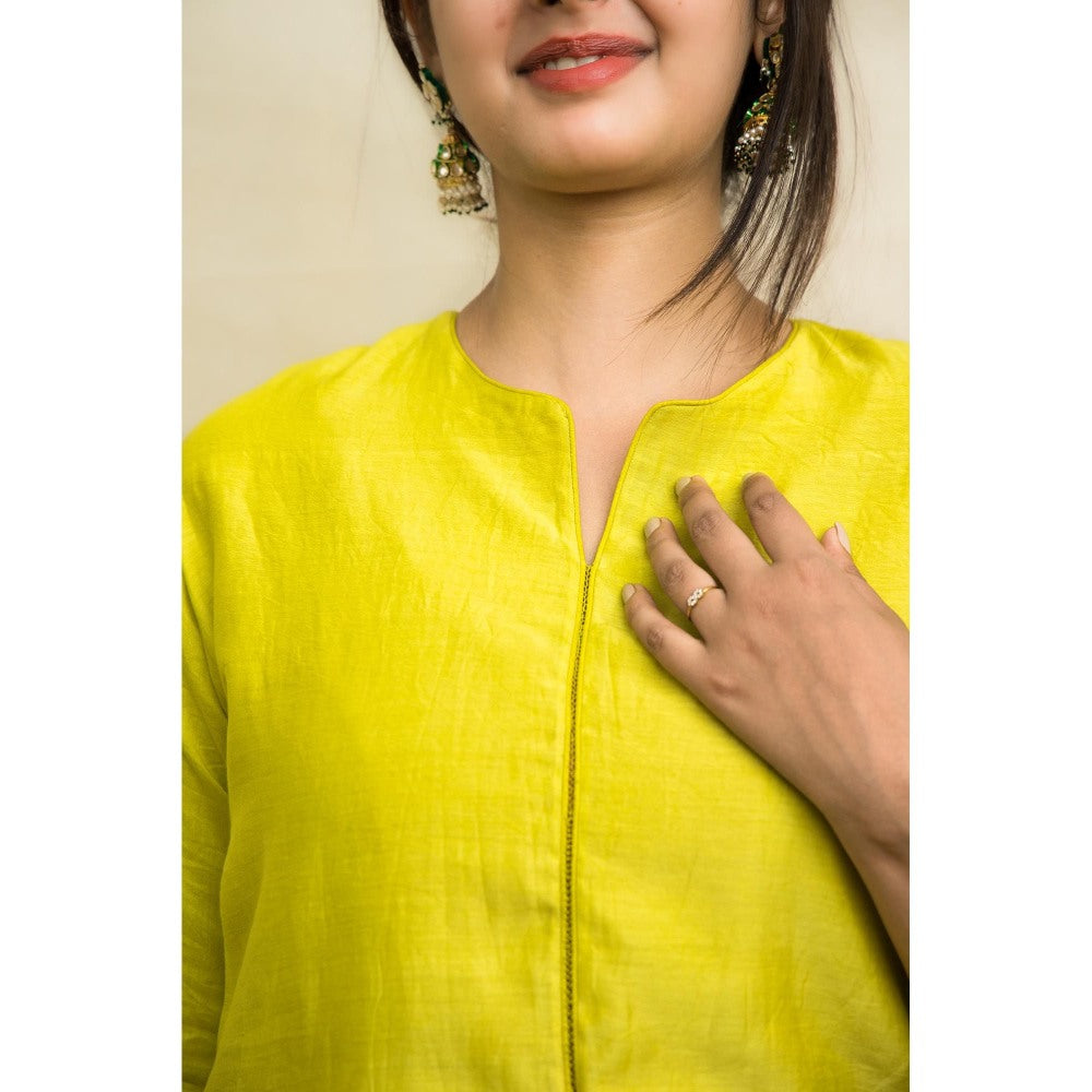 MITHI SUPARI Lime Green Kishori Kurta with Embroidered Pant and Dupatta (Set of 3)