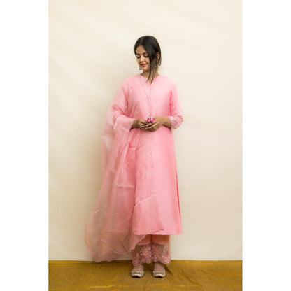 MITHI SUPARI Pink Kishori Kurta with Embroidered Pant and Dupatta (Set of 3)