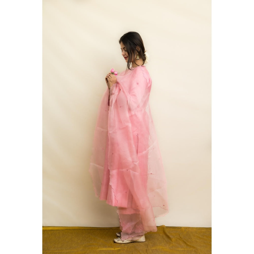 MITHI SUPARI Pink Kishori Kurta with Embroidered Pant and Dupatta (Set of 3)