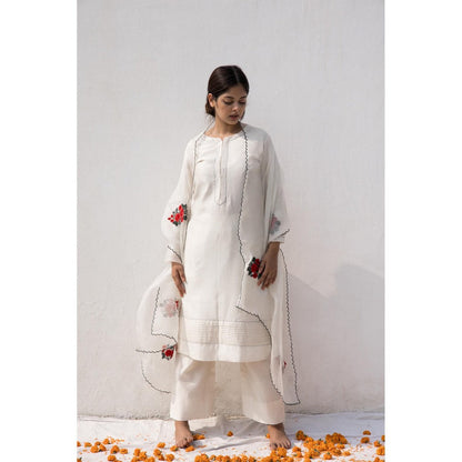 MITHI SUPARI Ivory Maya Kurta with Pant and Embroidered Dupatta (Set of 3)