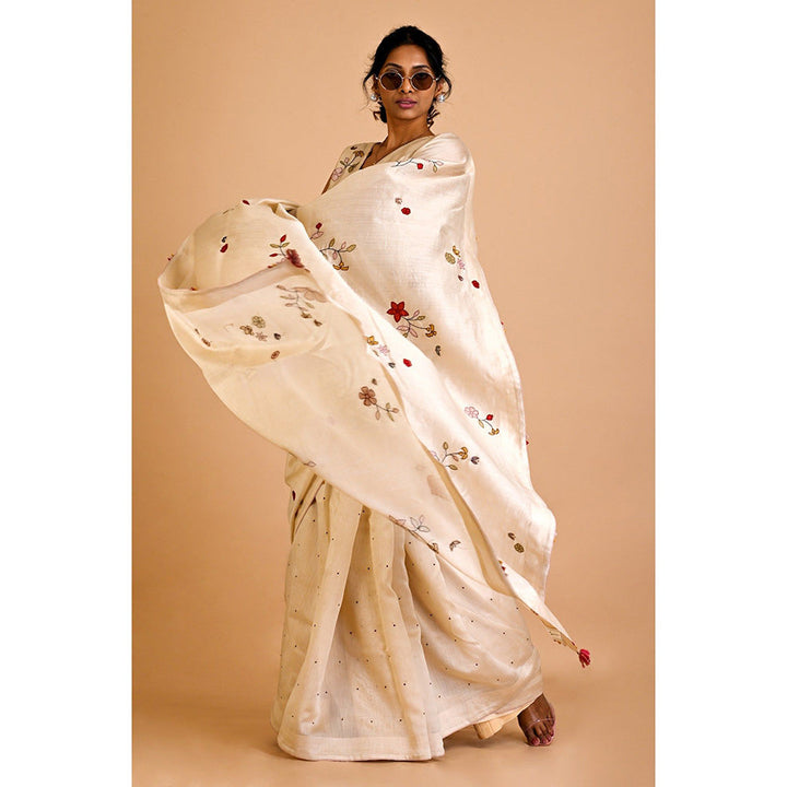 MITYAN Hibiscus Saree with Stitched Blouse