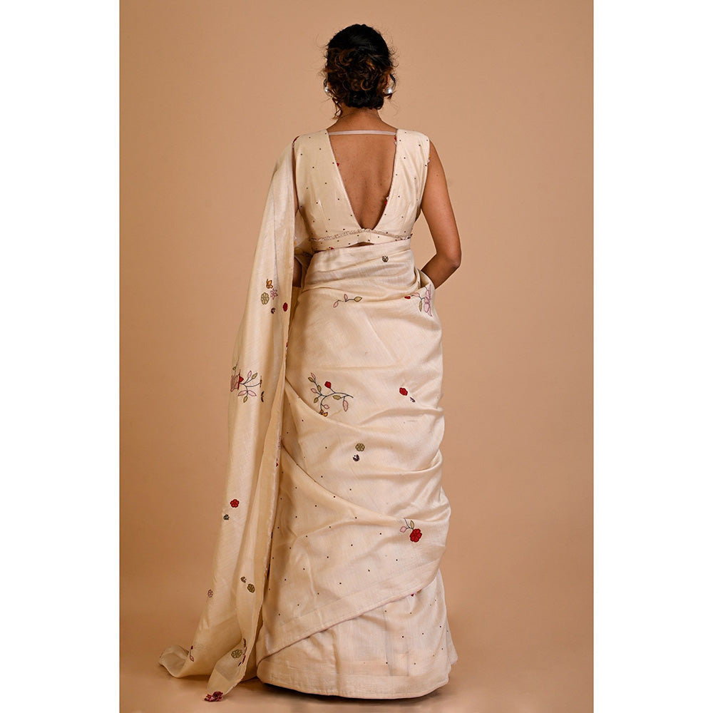 MITYAN Hibiscus Saree with Stitched Blouse