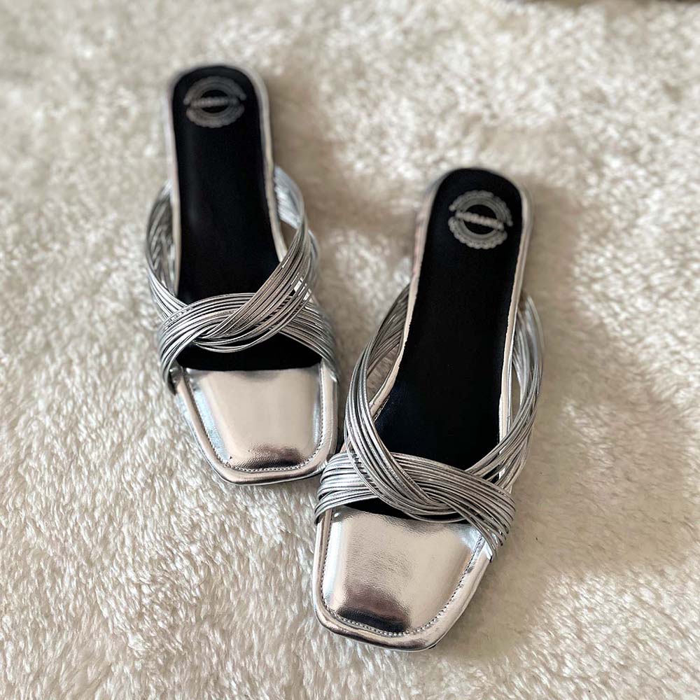 Modanta Silver Strappy Flats