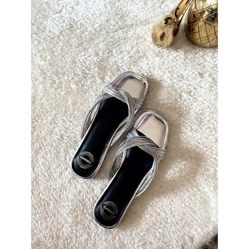 Modanta Silver Strappy Flats