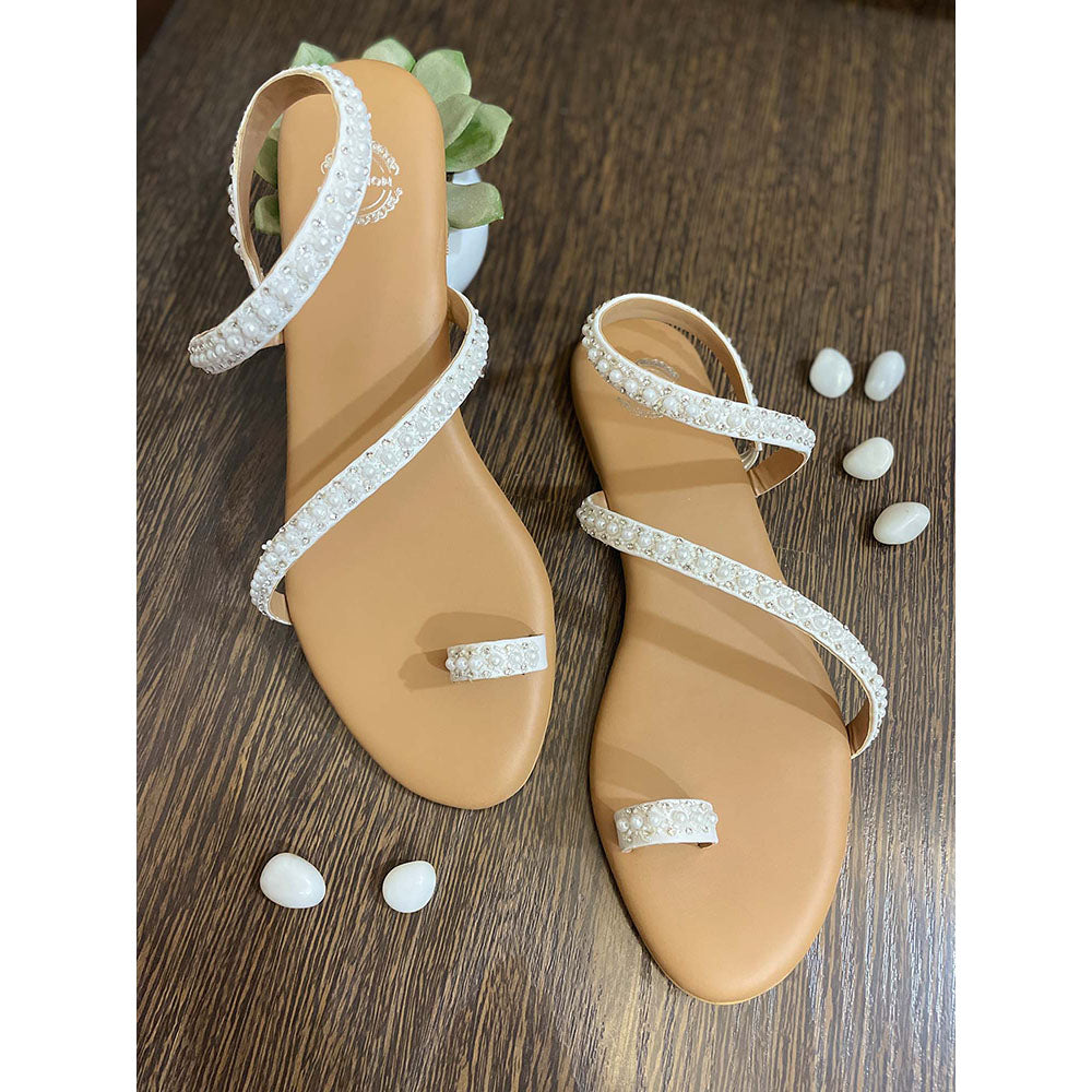 Modanta White Embroidered Flats