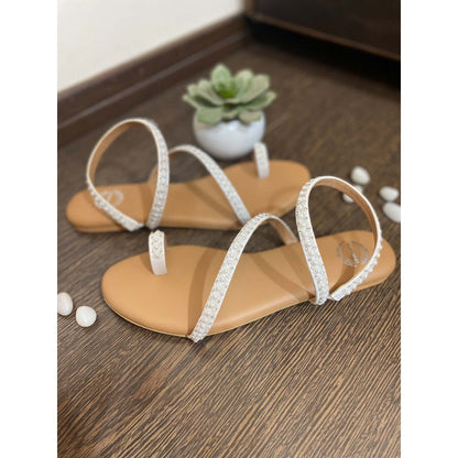Modanta White Embroidered Flats