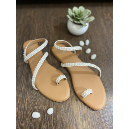 Modanta White Embroidered Flats