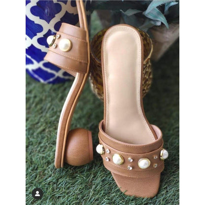 Modanta Tan Round Pearl Brown Heels