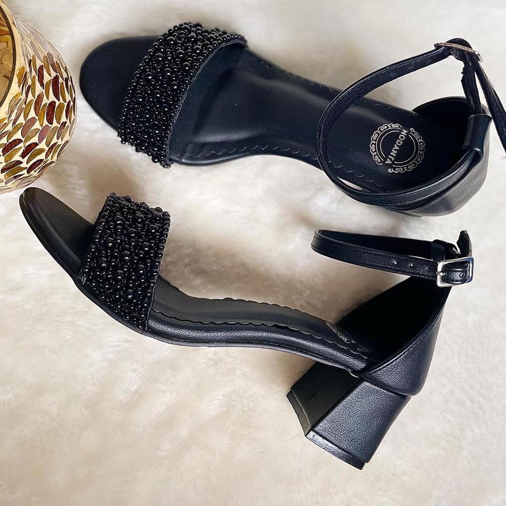 Modanta Pearl Strap Black Heels