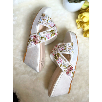 Modanta White Embroidered Wedges